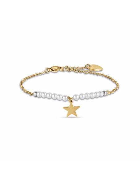 Bracciale Acciaio con stella e perle bianche Oro Luca Barra BK2188