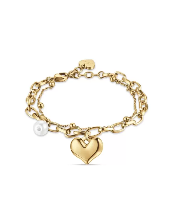 Acquista Bracciale Donna Acciaio ip gold con cuore e perle Oro Luca Barra BK2243