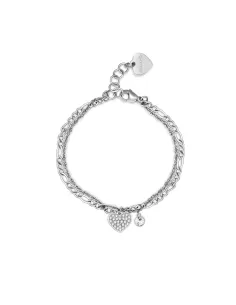 Acquista Bracciale AURORA in acciaio, doppia catena con pendenti a forma di cuore e cristalli crystal S'Agapõ Donna SAR28