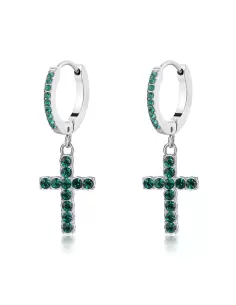 Orecchini Donna S'Agapõ Acciaio Pendente Croce Cristalli Verde SDZ111